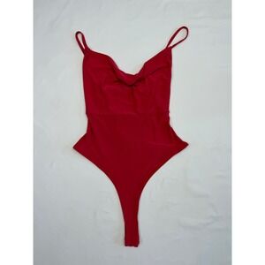 Meraki Red Cowl Neck Lace Up Back Thong Bodysuit Small Sleeveless Red Top
